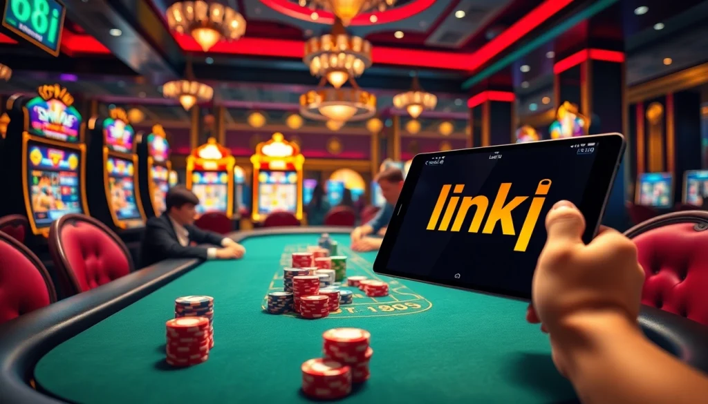 Experience thrilling gameplay at a luxurious casino with link 88i interface showcased on a smartphone.