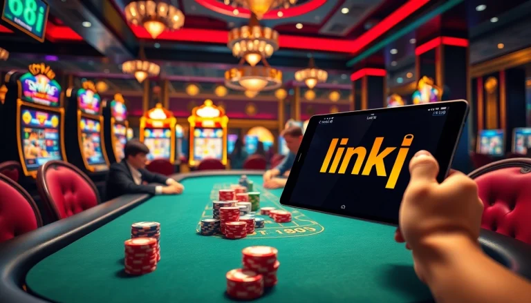 Experience thrilling gameplay at a luxurious casino with link 88i interface showcased on a smartphone.