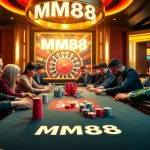 Players enjoy a thrilling poker game at MM88 casino, showcasing excitement and strategy with colorful chips.