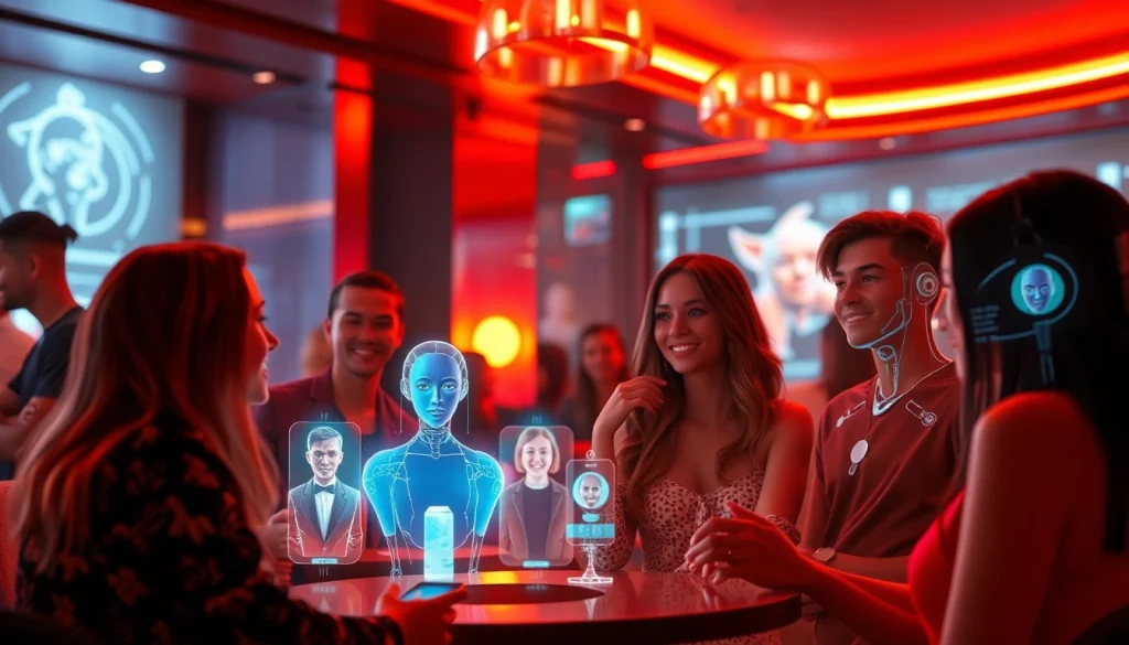 Engaging users in a lively chat with spicy AI characters in a modern lounge.
