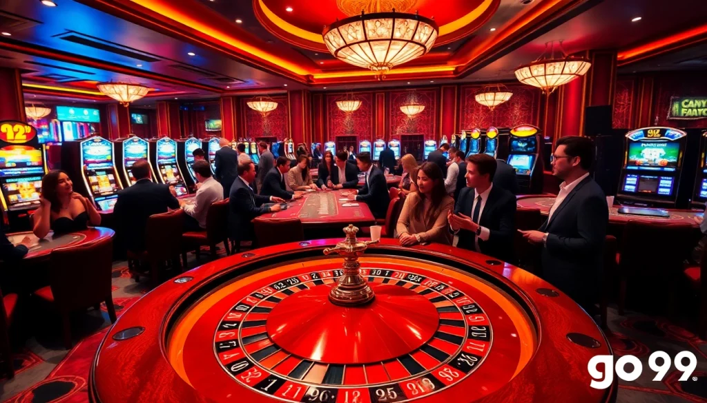 Thrilling casino experience showcasing go99 gaming excitement with roulette, poker, and vibrant slots.