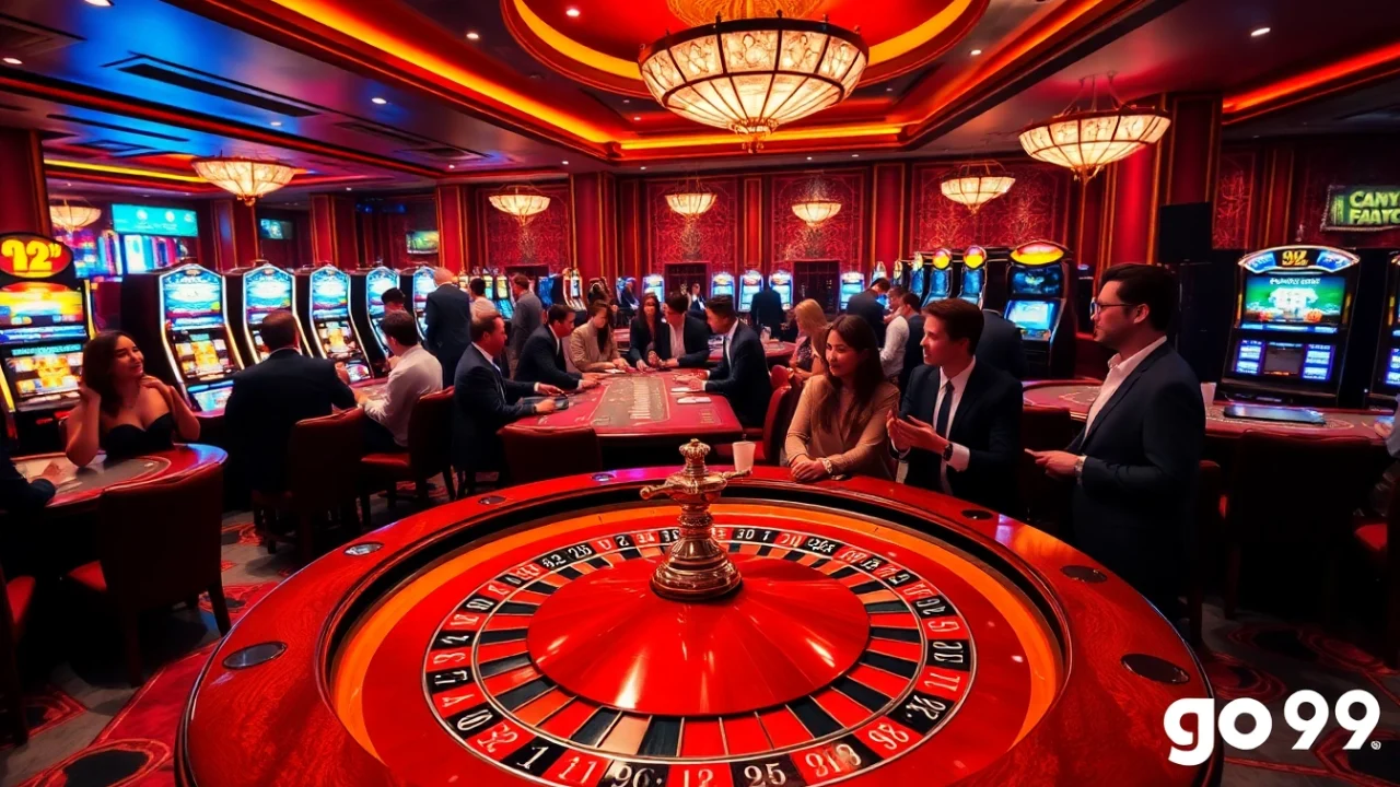 Thrilling casino experience showcasing go99 gaming excitement with roulette, poker, and vibrant slots.