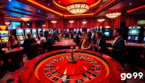 Thrilling casino experience showcasing go99 gaming excitement with roulette, poker, and vibrant slots.