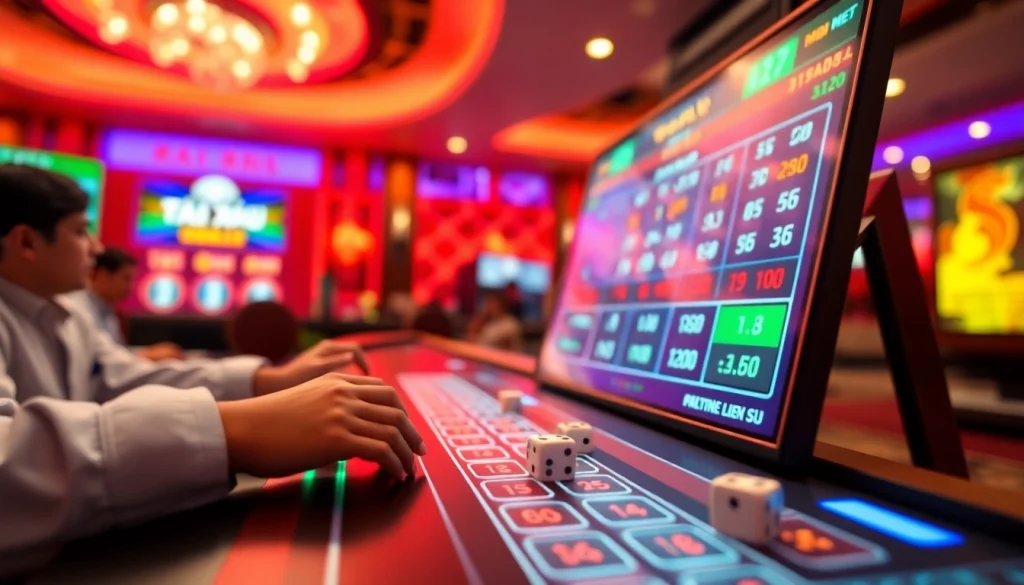 Tài Xỉu MD5 gaming platform showcasing vibrant online gameplay with digital dice and engaging interface.