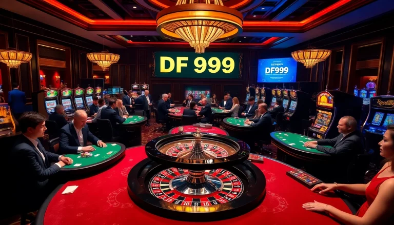 Experience the excitement of DF999 Casino with high-stakes poker and a vibrant roulette wheel.