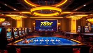 Experience the excitement of online gambling with 789F's vibrant and engaging casino atmosphere featuring modern betting tables.