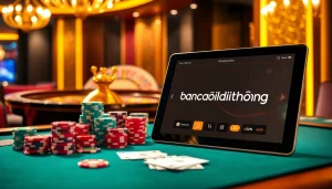 Experience the thrill of bancadoithuong with an immersive casino scene featuring vibrant poker chips and roulette.
