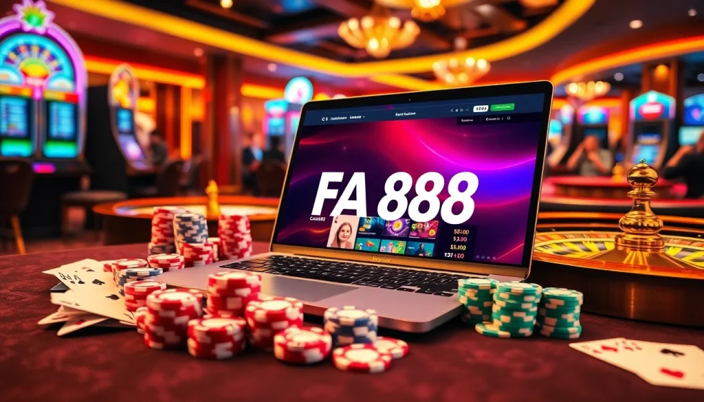 Experience the excitement of fa88 as players engage in thrilling casino games with vibrant tables and immersive screens.