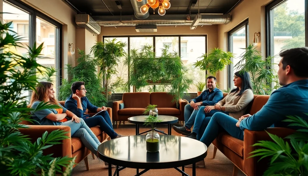 Membres du Club Cannabis Madrid en train de profiter de l'atmosphère conviviale d'un club.