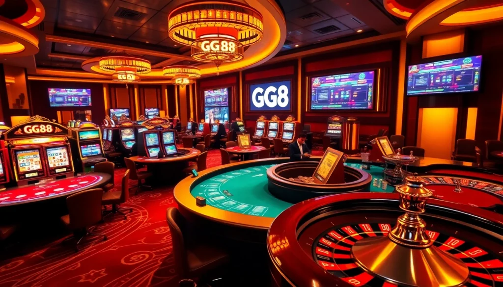 Experience exhilarating gaming at gg88 biz with vibrant casino tables and exciting slot machines.