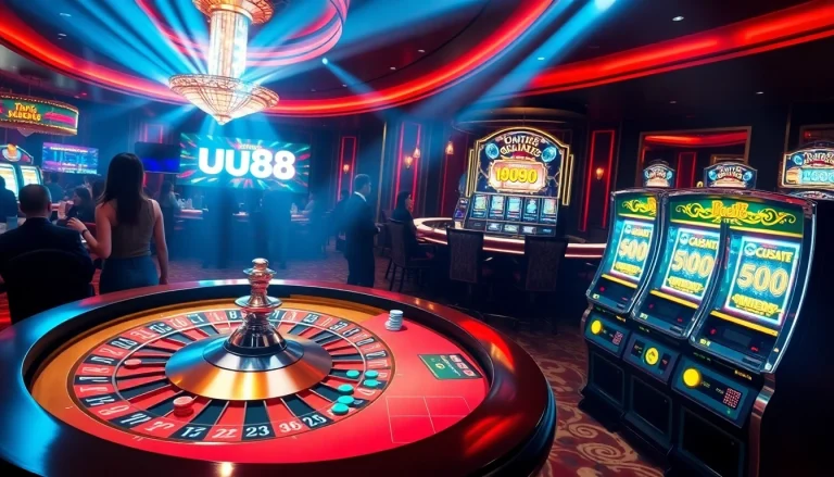 Players enjoying the excitement of uu88 at a luxurious casino table with vibrant chips and roulette.