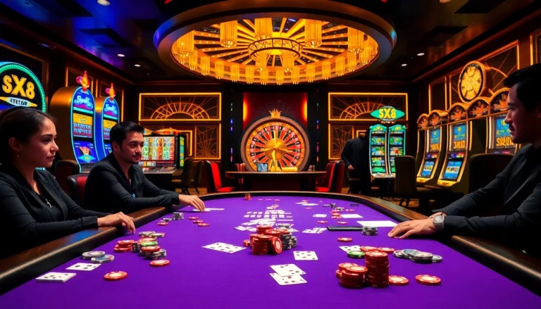 SX88 poker table with colorful chips and elegant casino ambiance.