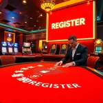 Experience the excitement of REGISTER at a luxurious casino table with rich visuals.