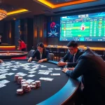 Kèo Bóng Đá betting excitement at a professional casino, showcasing vibrant odds and engaged gamblers.