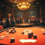 Engage in high-stakes poker at a luxurious casino showcasing RR99 betting chips and excitement.