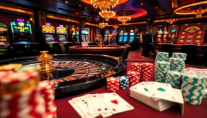 Engaging scene of kèo nhà cái betting excitement with casino tables and chips.