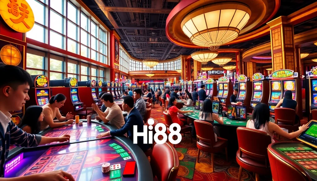 Experience the excitement at Hi88 casino, showcasing a lively atmosphere and diverse gambling options.