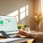 在现代家庭办公室使用 WhatsApp网页版，展示无缝沟通与连接。