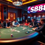 Engaged players at a poker table in a luxurious casino showcasing S88 for an exciting gambling experience.
