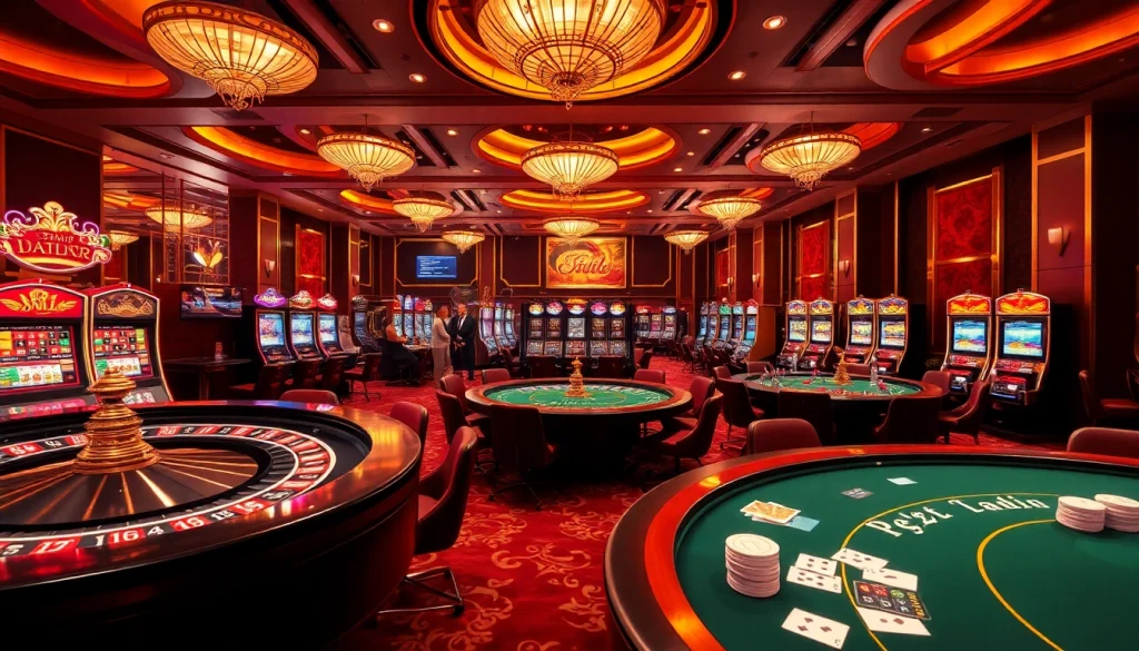 Experience the thrill of gaming at trang xx88 with a luxurious casino setting capturing poker and roulette.