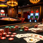 Experience thrilling gambling action at RIKVIP with vibrant casino tables and poker chips.