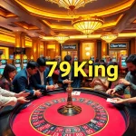 Experience the excitement of 79King with players at a roulette table in a luxurious casino setting.