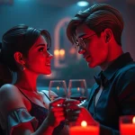 Engaging scene of nsfw roleplay with AI characters in a cozy, intimate lounge setting, showcasing playful interaction.