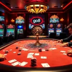High-stakes poker players at a luxurious casino table representing go8 gaming strategies.