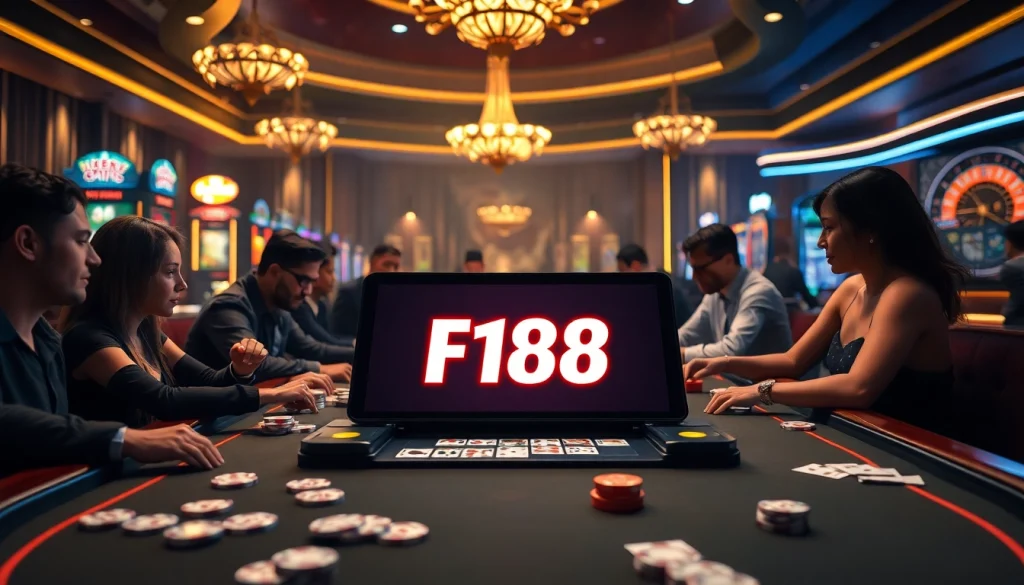 F168 casino scene showcasing excitement with poker, chips, and winning gameplay.