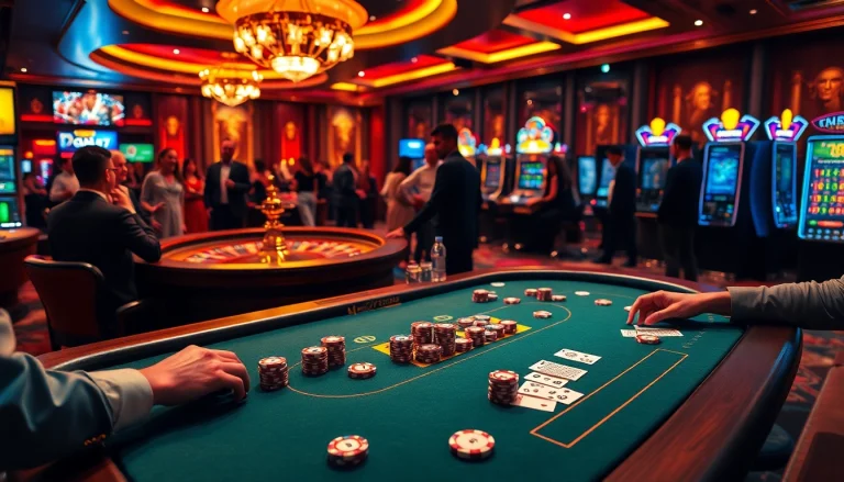 Intensely engaged players at a professional poker table in a luxurious casino, highlighting dh88 excitement.