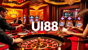 UU88 players enjoying an exhilarating poker game at a luxurious casino table.