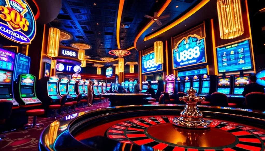 Experience the excitement of U888 with vibrant casino games and stylish gaming decor.