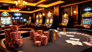 High-stakes poker action unfolds at a luxurious casino table while showcasing the hay.win gaming experience.