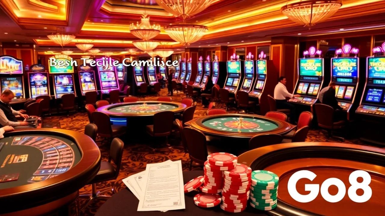 Engaged players enjoying a thrilling experience at Go8 casino games, featuring roulette, poker, and vibrant slot machines.