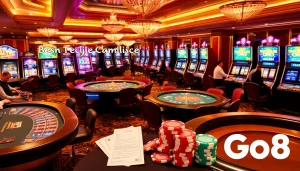 Engaged players enjoying a thrilling experience at Go8 casino games, featuring roulette, poker, and vibrant slot machines.