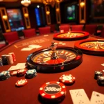 Engage in thrilling gameplay at 388bet with vibrant poker chips and a roulette wheel.