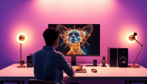 AI NSFW image generator in a sleek modern workspace with photorealistic visuals.