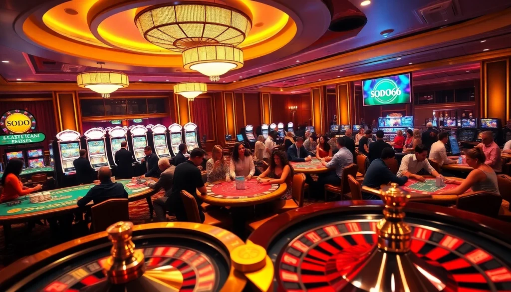 SODO66 casino scene with poker tables and slot machines, inviting players to join the action.