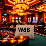 Experience thrilling gameplay with W88 as players enjoy poker and roulette at a luxury casino.