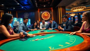 Placing bets at an elegant blackjack table in a luxury casino featuring https://fly88seo.com/ gaming experiences.