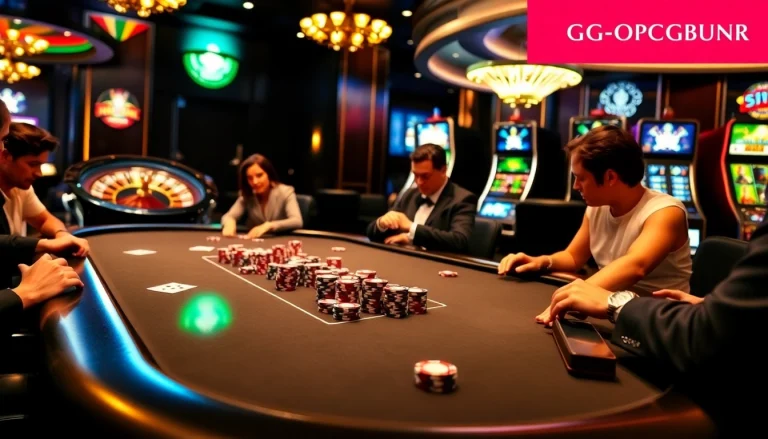 Engaging players at a poker table celebrating their wins at https://gg88.guru/ with vibrant chips and cards.