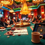 Engaging gambling scene with a poker table and roulette wheel highlighting okking strategies.