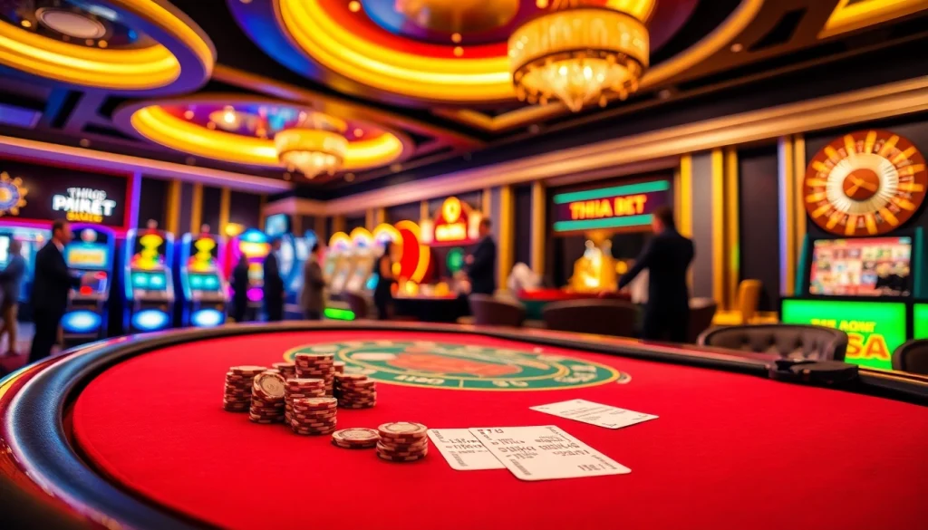 Engaging players enjoying high-stakes at a vibrant casino table, embodying tha bet excitement.