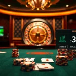 Engage with the thrilling lc88 poker table featuring luxurious chips and cards in a vibrant casino setting.