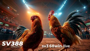Live cockfighting event at sv368win.live, emphasizing dynamic matches and an electrifying atmosphere.