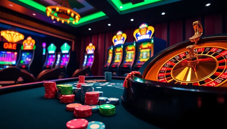 Experience the excitement of GG88.com through a vibrant casino scene with poker and slot machines.