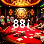 88i players engaging in a thrilling casino game at a vibrant poker table.