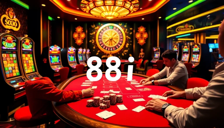 88i players engaging in a thrilling casino game at a vibrant poker table.