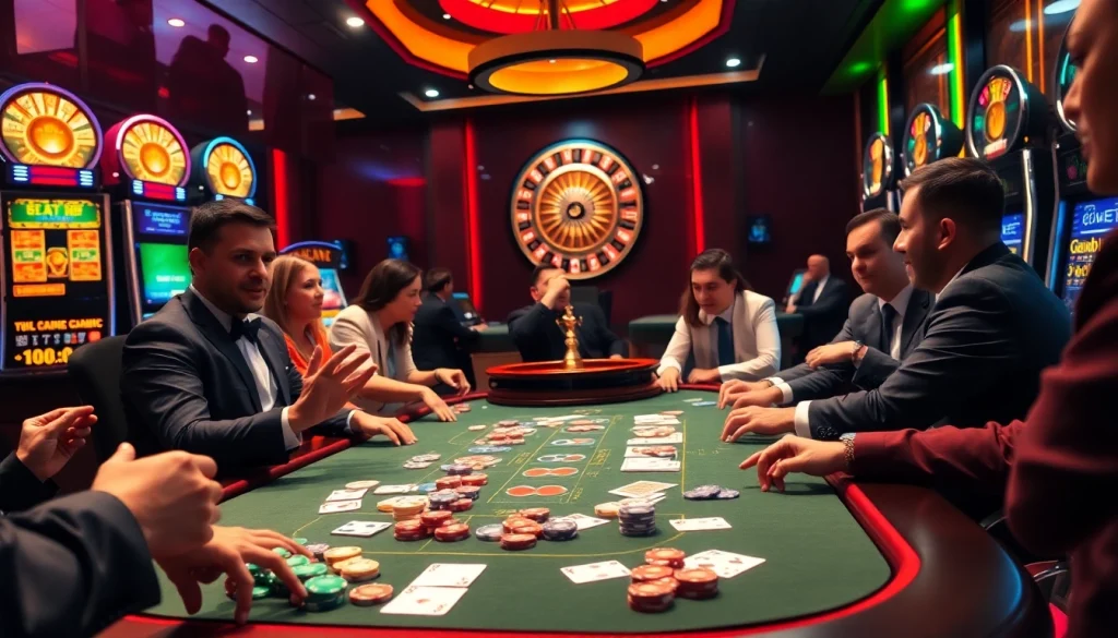 Players enjoying a thrilling poker game at 89bet's luxurious casino table.