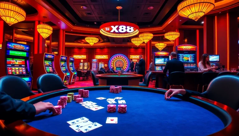 X88 casino scene with vibrant poker table and exciting gameplay elements.